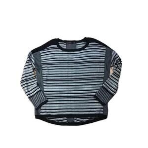 Prana Womens Small Mixed Stripe Long Sleeve Pullover Sweater Black Gray
